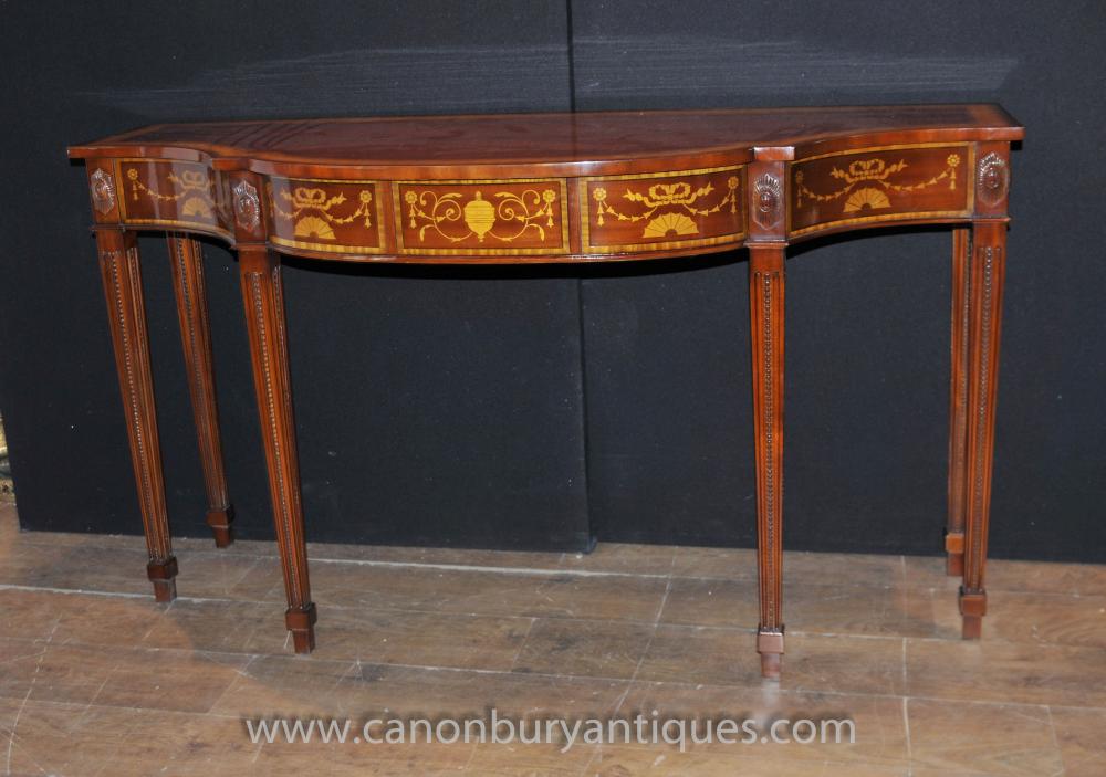 Table console Regency Sheraton en incrustation d'acajou