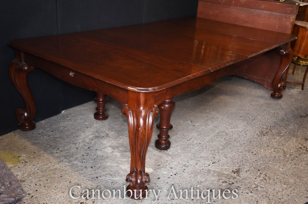 Table de salle à manger victorienne antique à rallonges en acajou Cabriole 1840
