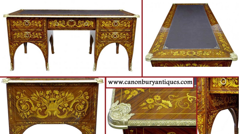 Table d'écriture en marqueterie de bureau Empire français en marqueterie