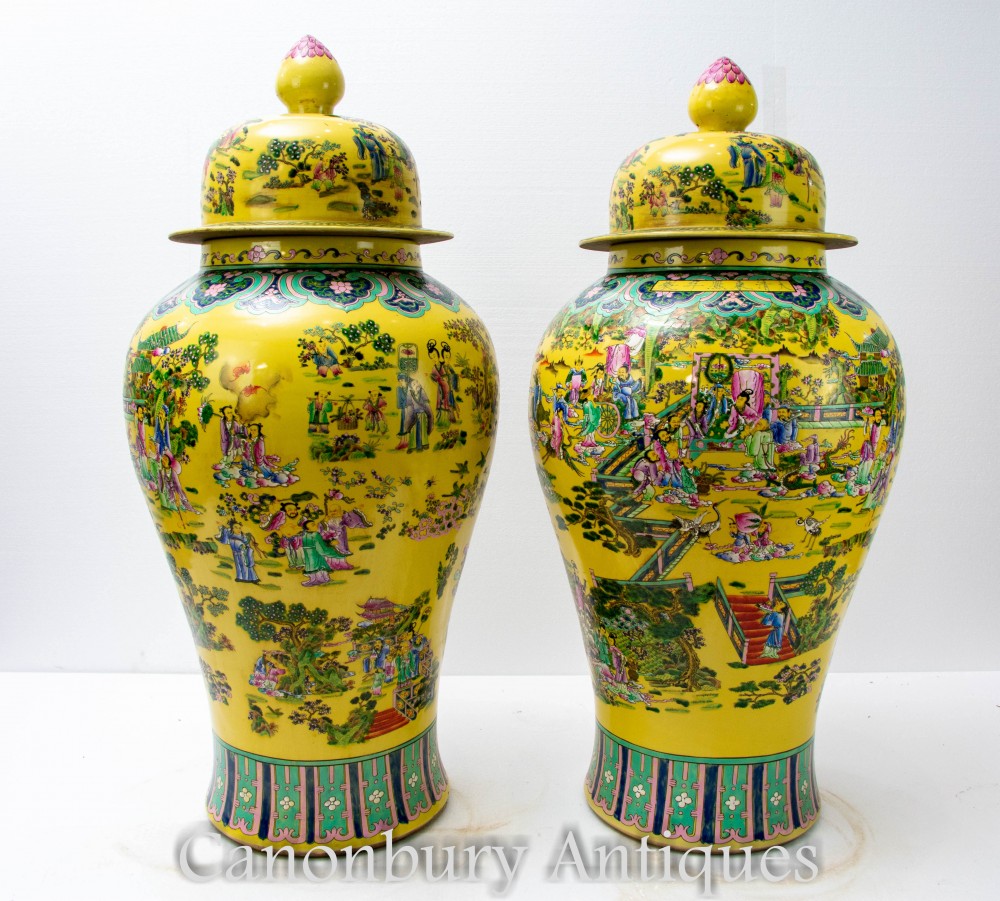 Urnes en porcelaine de la Famille Jaune - Grands pots à gingembre en céramique chinoise