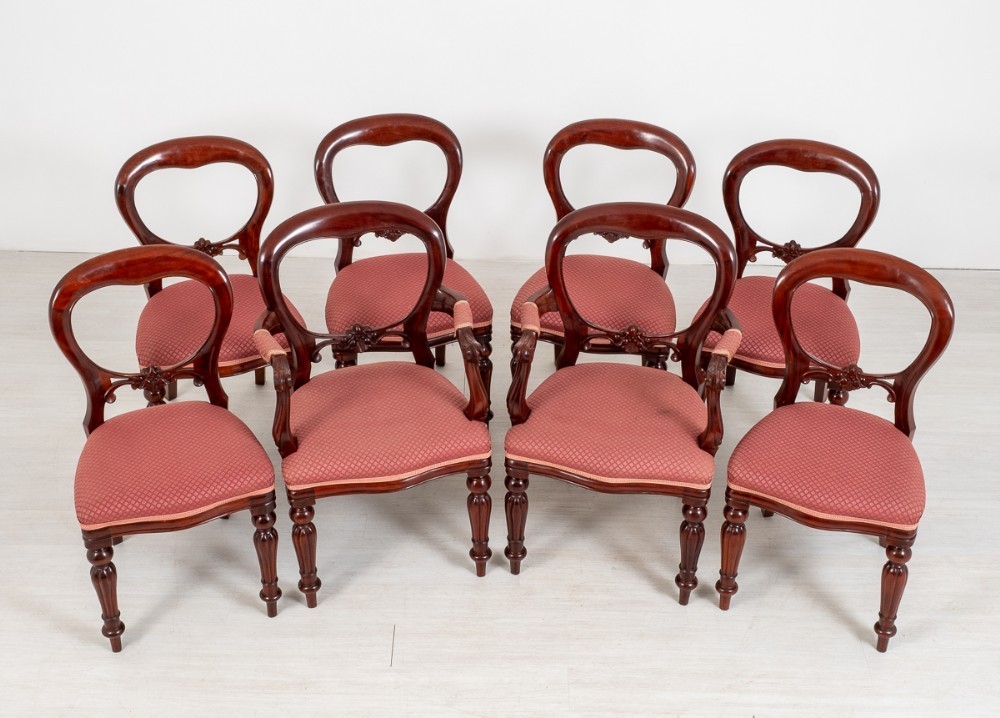 chaises de salle à manger victoriennes en acajou à dossier ballon 