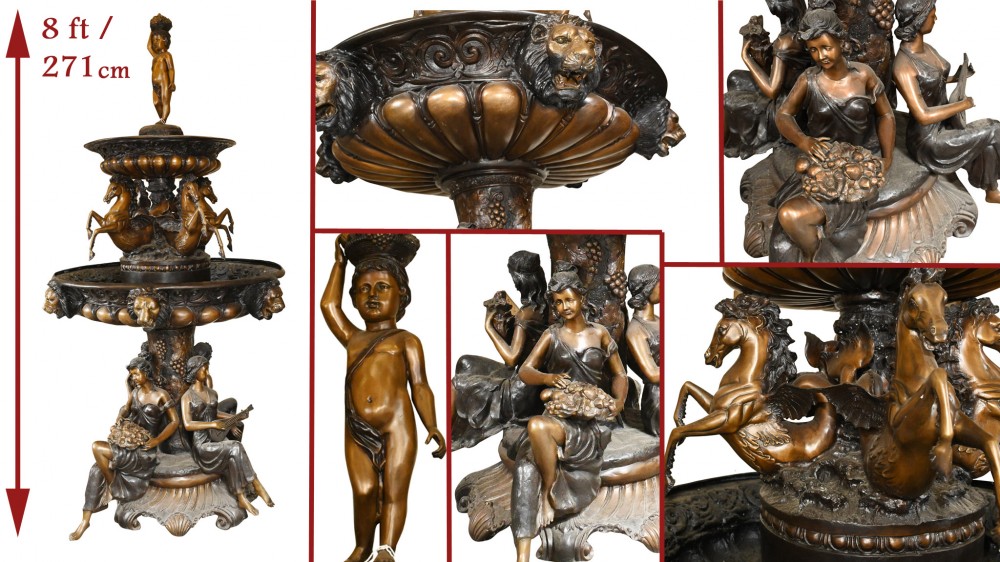 fontaine en bronze italienne - caractéristique de l'eau du chérubin de la jeune fille géante