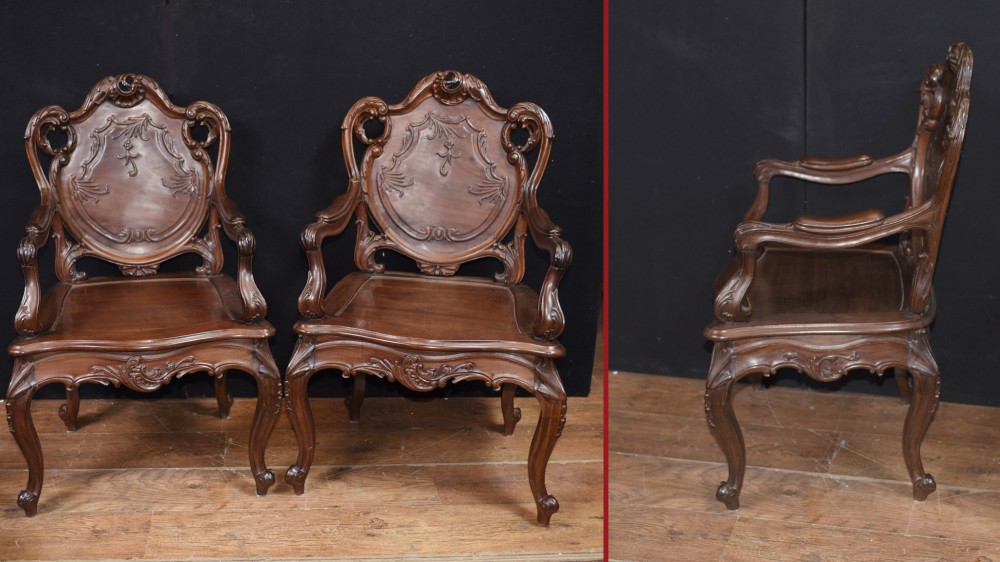 paire de fauteuils en bois dur français Art Nouveau