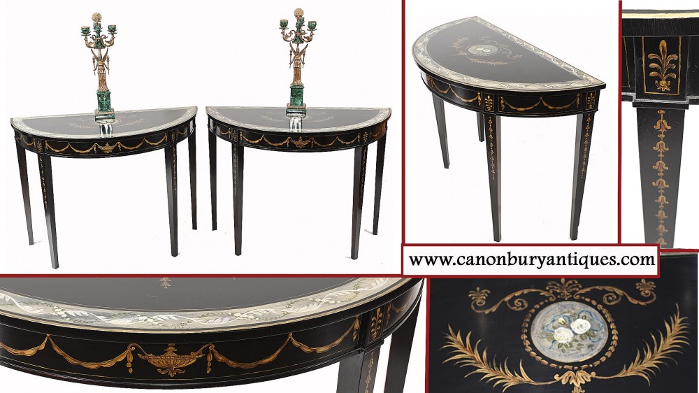 paire de tables console Regency peintes en laque Adams