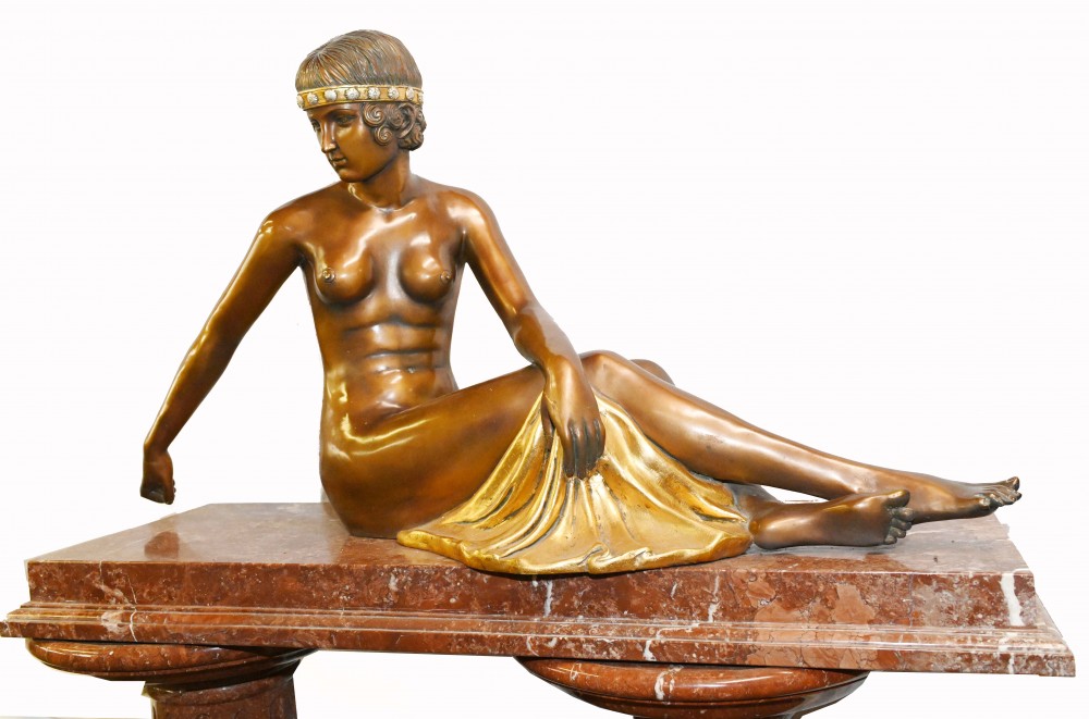 Grande Statue Art Déco Figurine Nu Féminin Résine