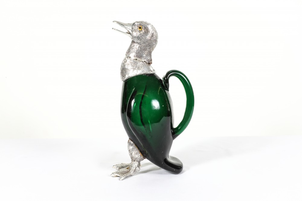 Sheffield Silver Plate Oiseau Carafe Pichet Canard Verre