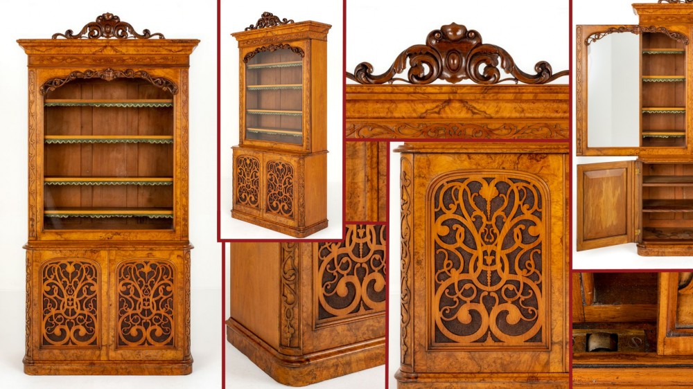 Bibliothèque Victorienne Ancienne Armoire En Noyer 1860