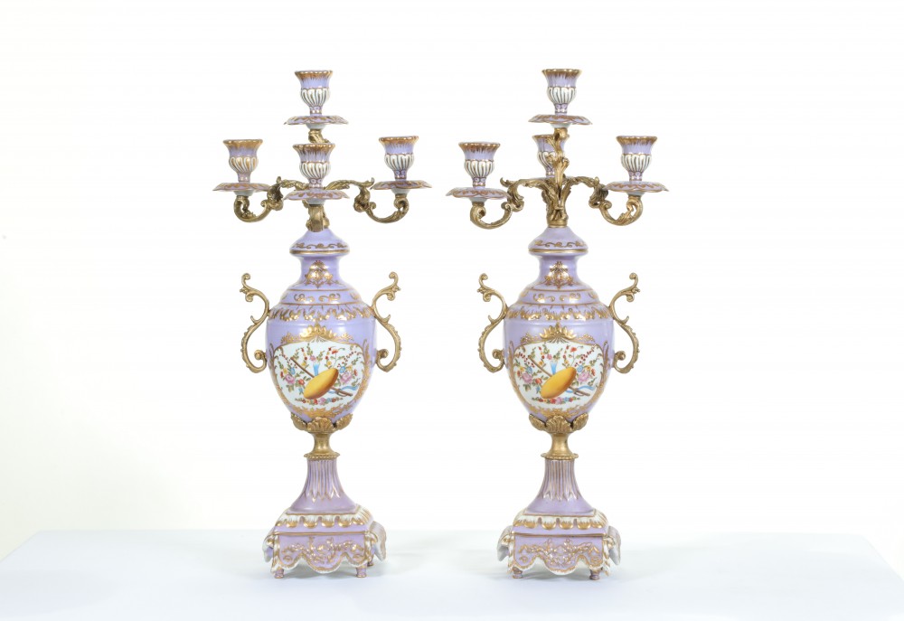 Paire Candélabres Urne Porcelaine Paris Sèvres