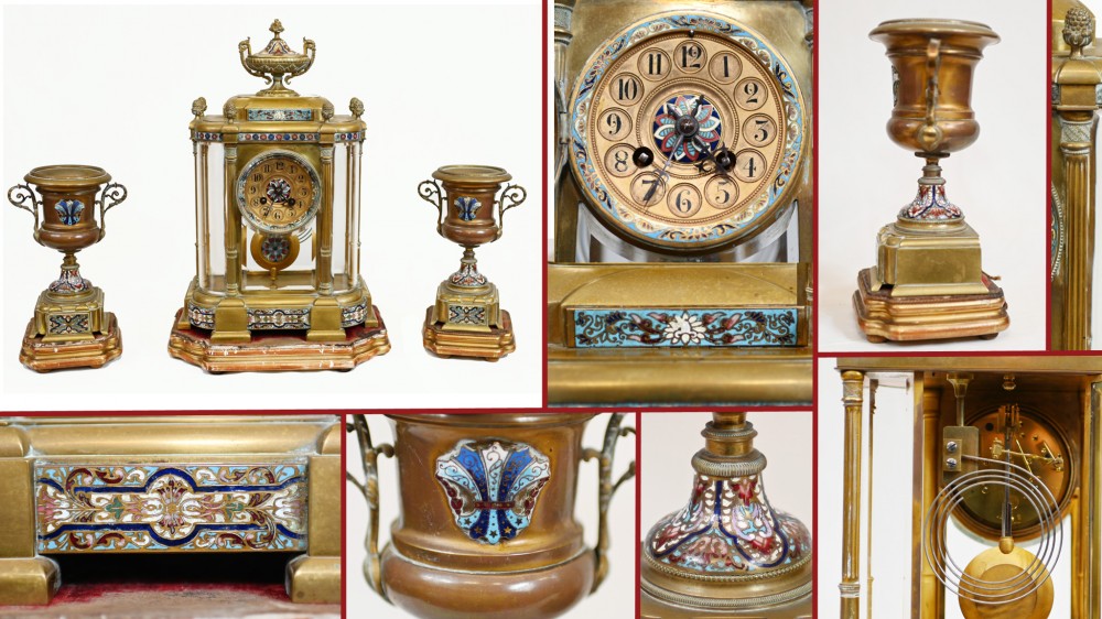 Pendule Garniture Champlevé Horloges Anciennes 1860