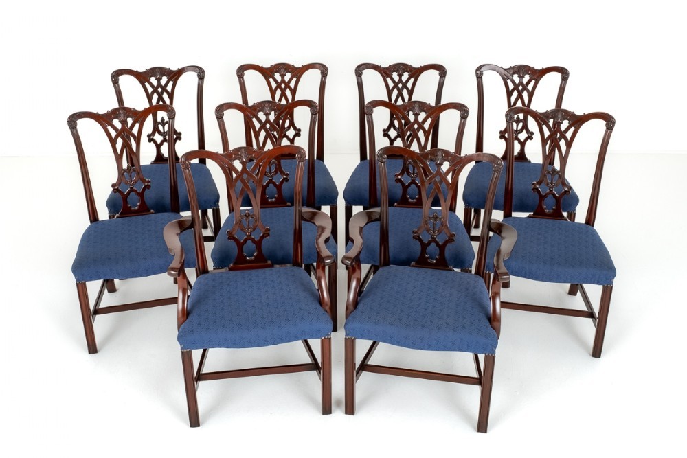 Set Chippendale Dining Chairs 10 Acajou