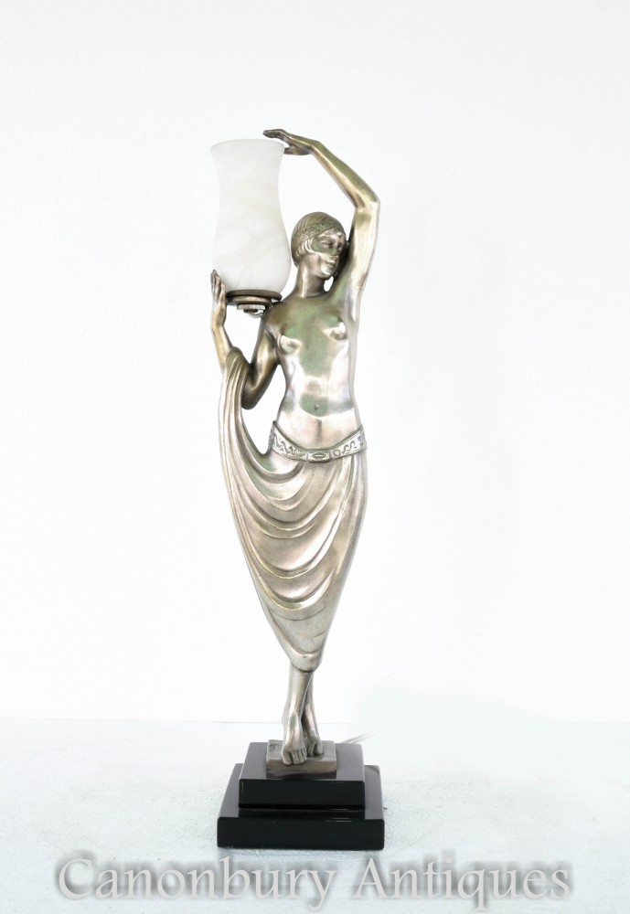 Lampe Dame Art Déco en Bronze par Fayral - Lampe de Table Odalisque