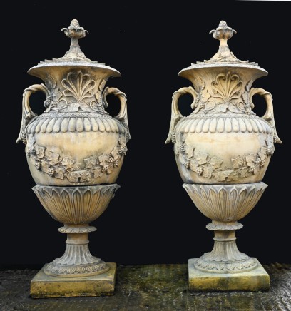  Paire de grandes urnes de jardin en pierre anglaise Amphora Vase 