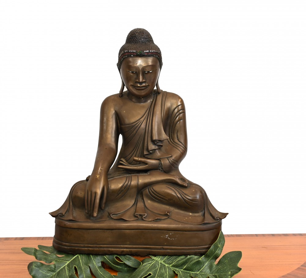 Ancienne Statue Bouddhiste Bouddha Birman En Bronze 1930