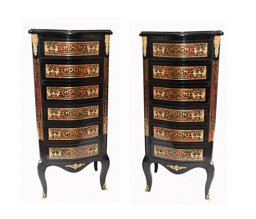 Paire Commode Boulle Tall Boy Marqueterie Française