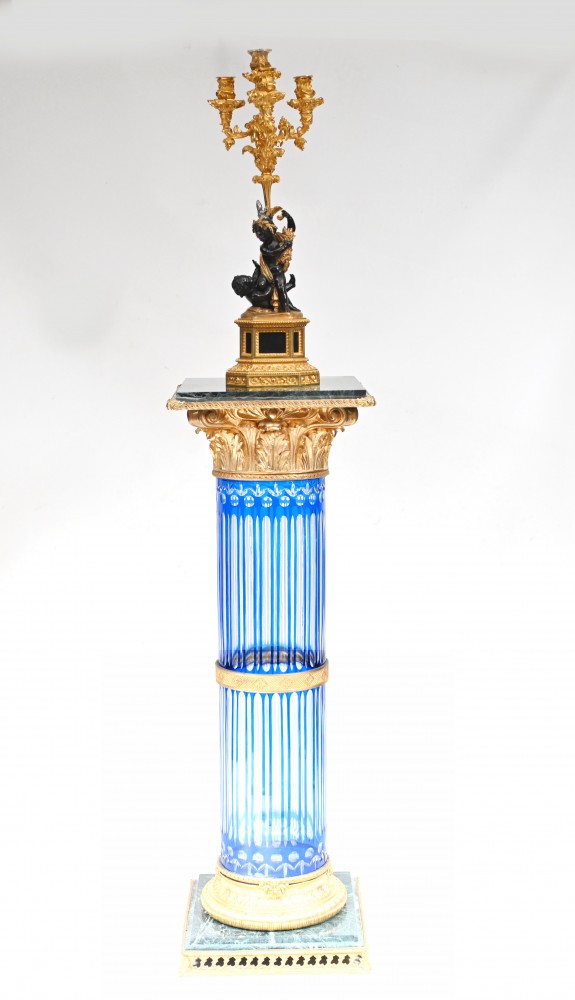 Piédestal en verre français, colonne corinthienne en marbre