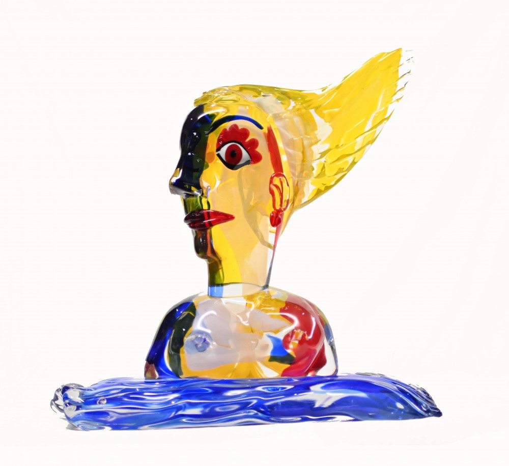 Buste de dame italienne de Murano, statue en verre d'art moderniste Miro