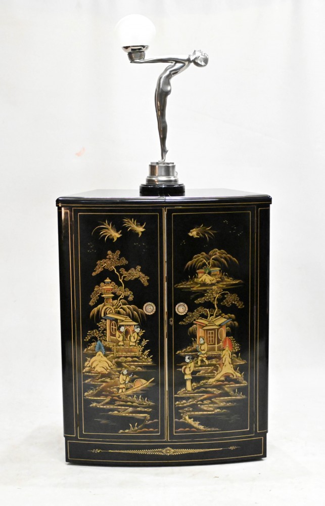 Meuble à Boissons Art Déco Laqué Chinoiserie Cocktails