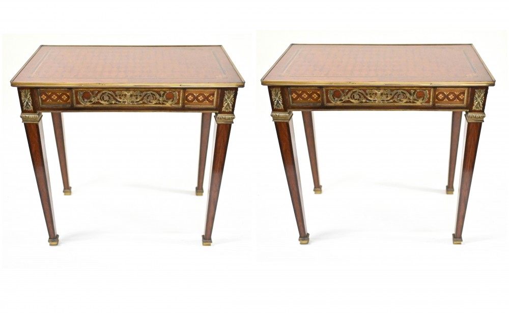 Paire de Tables d'Appoint Empire Parqueterie Française Marqueterie Cocktail