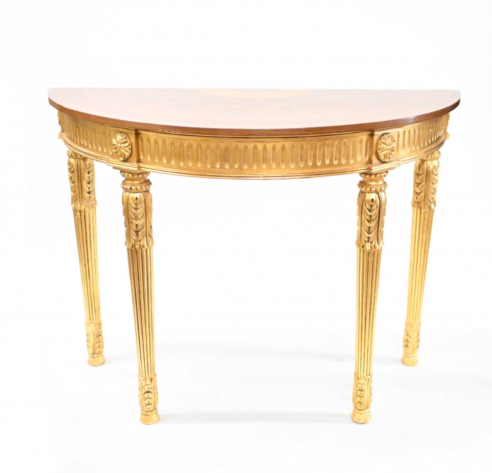 Table Console Adams Base Dorée Incrustation Demi Lune