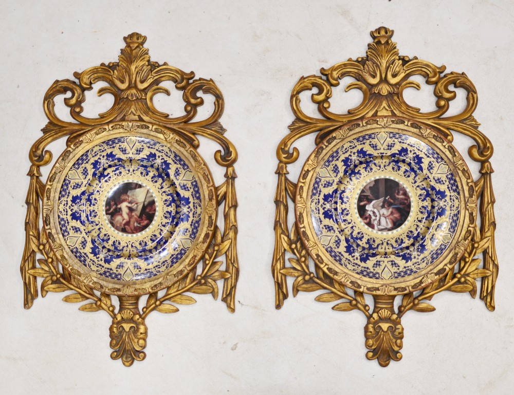 Paire De Plaques En Porcelaine Française Paris Sèvres Assiettes Cadre Doré