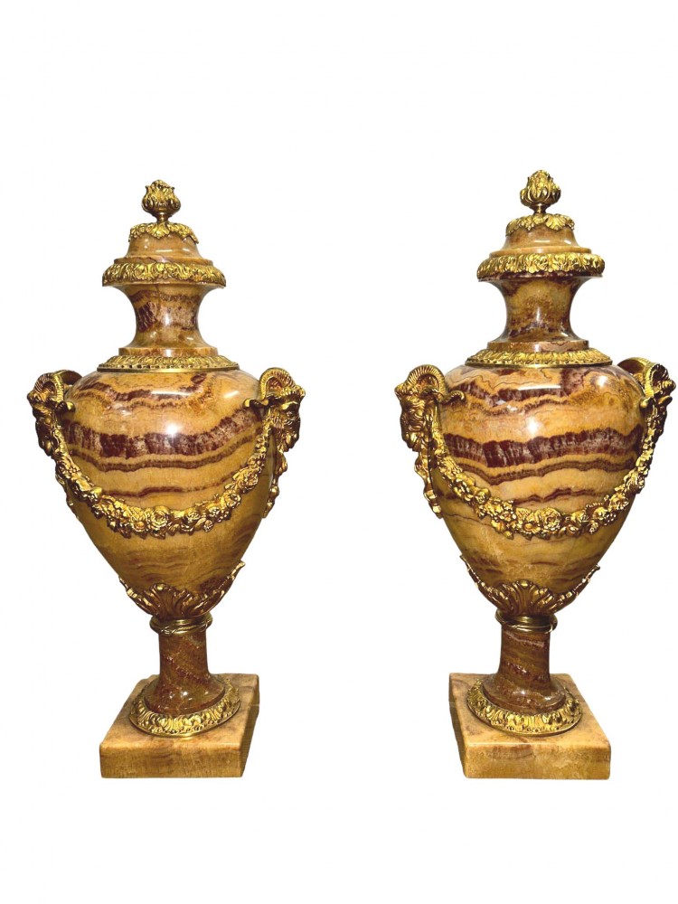 Paire Français Urnes En Marbre Cassolettes Vase Amphore Empire Décoratif