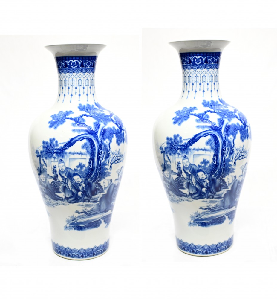 Paire Vases En Porcelaine Bleue Et Blanche Urnes De Nankin