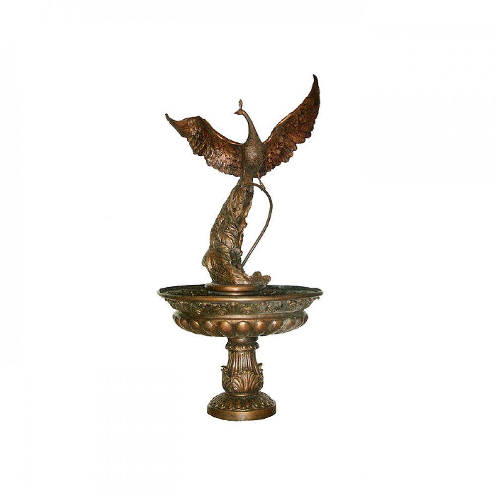 Fontaine de jardin en bronze avec paon