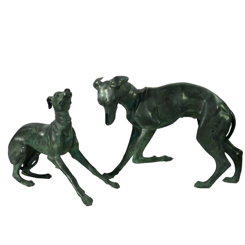 Paire de statues de chien Whippet, moulage de jardin