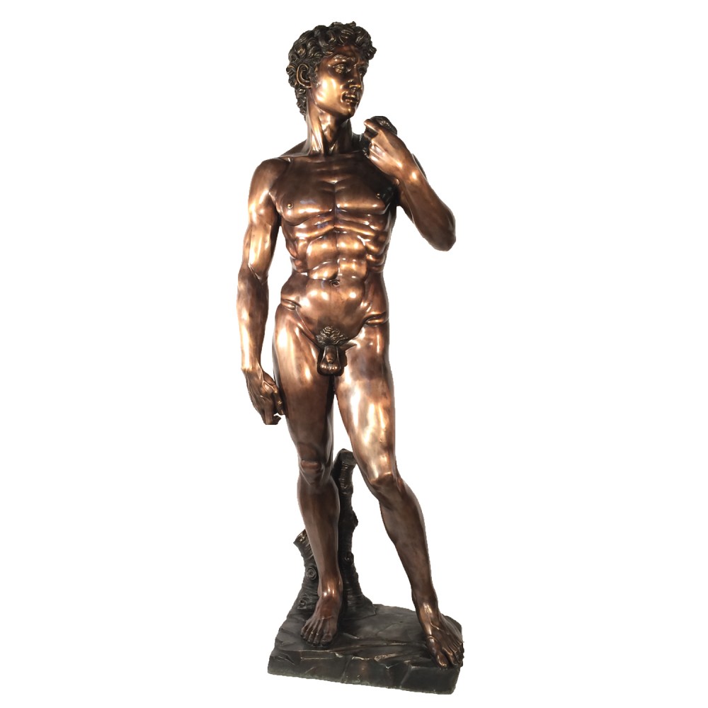 Statue en bronze XL David nu masculin d'après Michelangelo Garden Casting