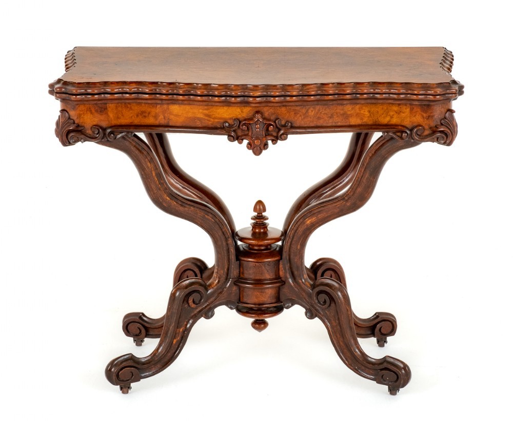 Table à Cartes Victorienne d'époque Jeux en Noyer 1860