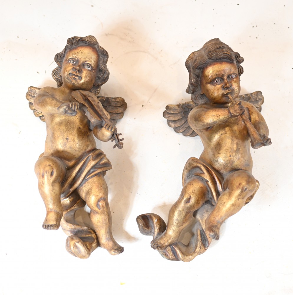 Paire de statues de chérubins italiens Chubby Putti en fibre de verre