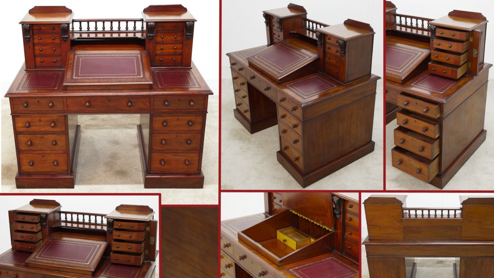 Bureau Victorien Charles Dickens Table d'Ecriture en Acajou 1880