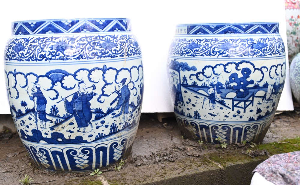 Grands Jardinières En Porcelaine Bleue Et Blanche Chinois Nankin Chine