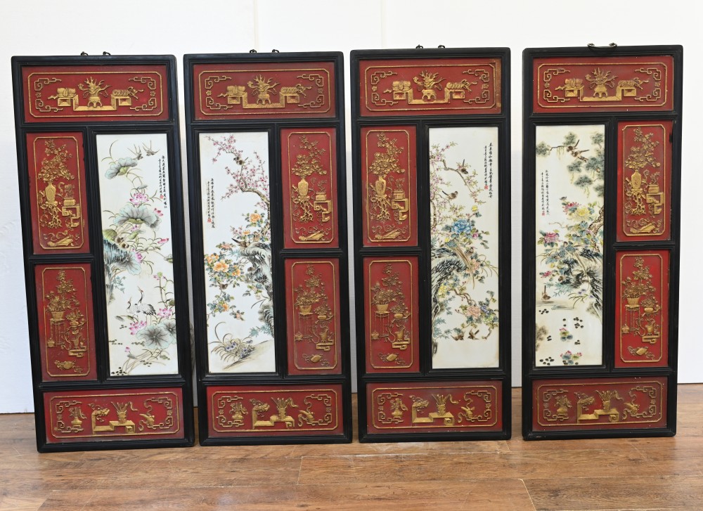 Ensemble Plaques En Porcelaine Chinoise Qianlong Tenture Murale Chine