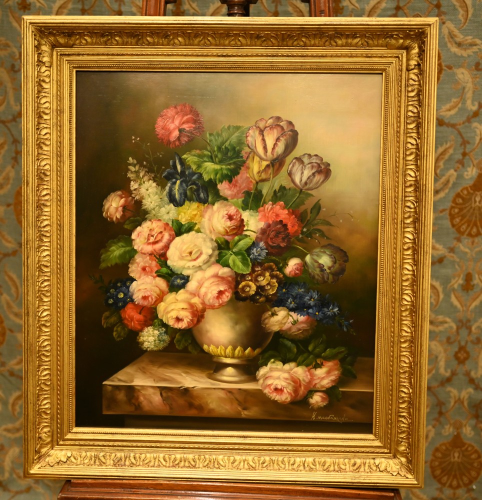 Fleurs dans un vase Peinture à l'huile sur nature morte florale signée