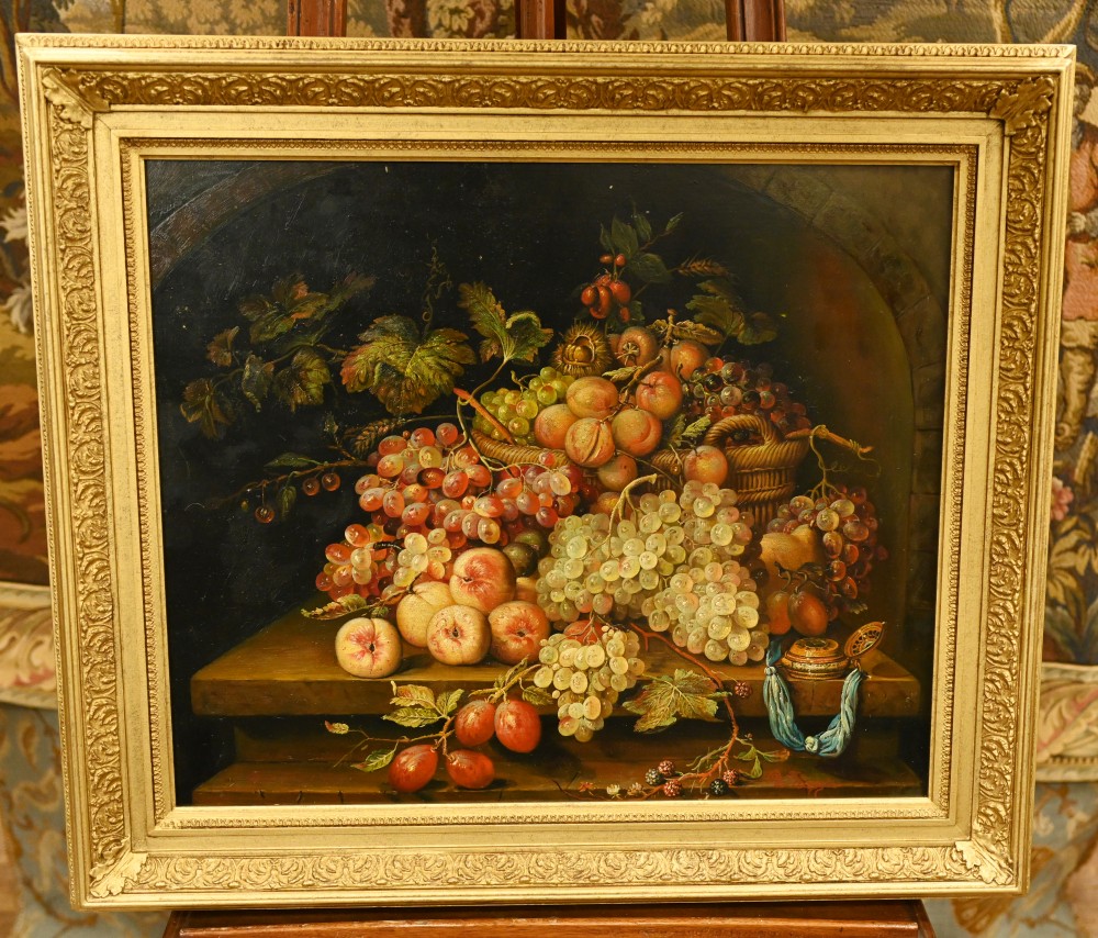 Nature Morte Italienne Peinture À L'huile Corbeille De Fruits Art Signé