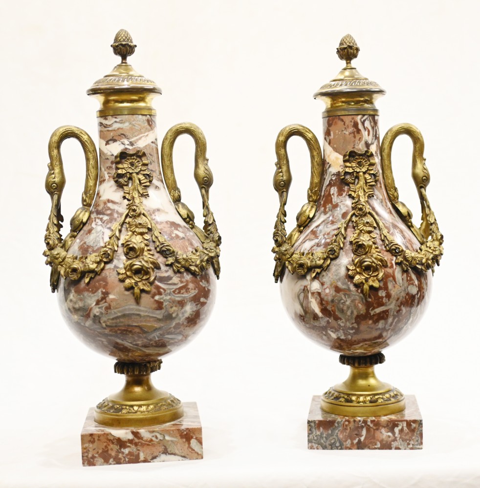 Paire Urnes Cassolette En Marbre Vases Décoratifs Empire Français 1890