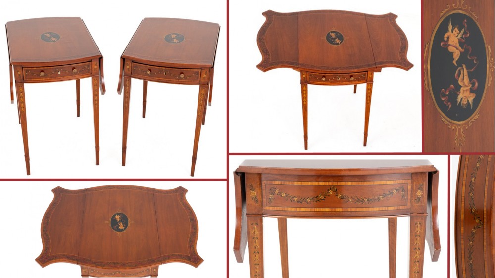 Paire de tables Sheraton Pembroke peintes antiques