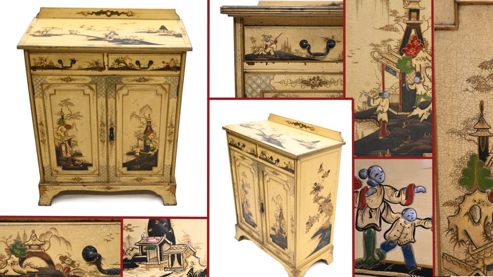 Meuble d'Appoint Antique Laqué Chinoiserie 1920