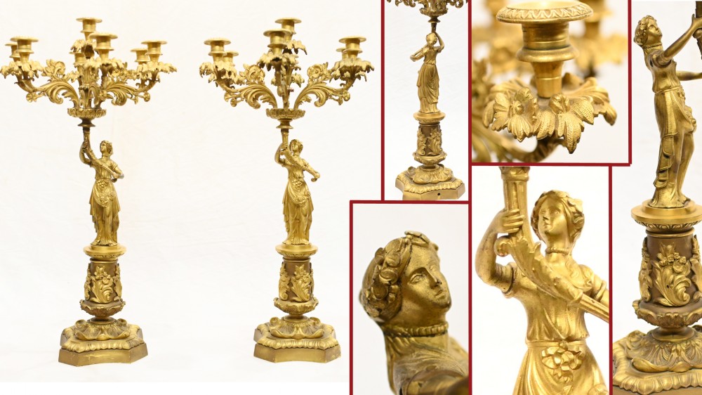 Paire De Candélabres En Ormolu Français Maiden Antique 1880