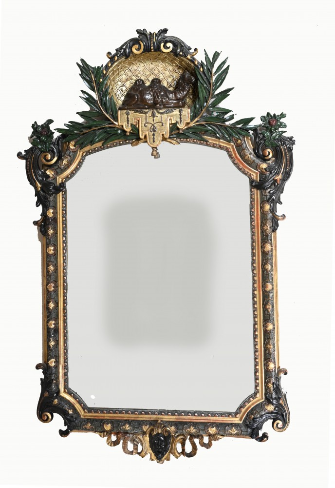 Miroir Art Nouveau Français Chameau Sculpté Peint 1890