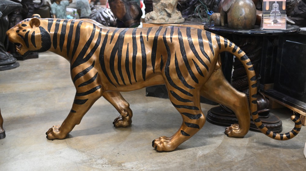 Statue géante en bronze de tigre du Bengale, chat, moulage indien