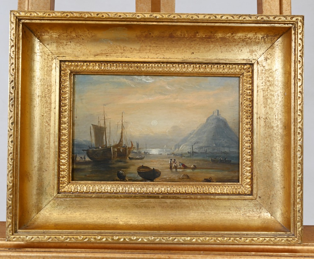 Peinture à l'huile victorienne Scène côtière de Cornouailles Maritime 1880