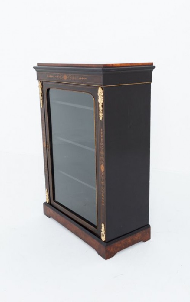 Armoire à pilier victorienne avec marqueterie de laque noire 1870