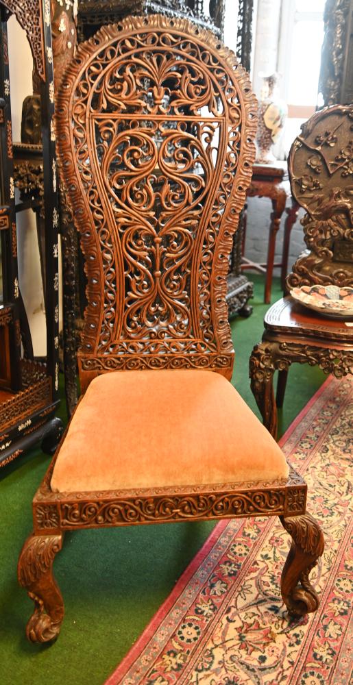 Chaise birmane sculptée en bois dur, mobilier maya de Birmanie, 1840